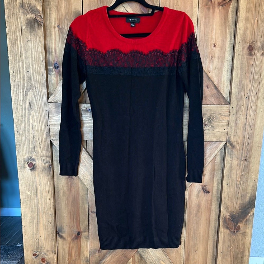 Cachet Red and Black Long Sleeve Dress